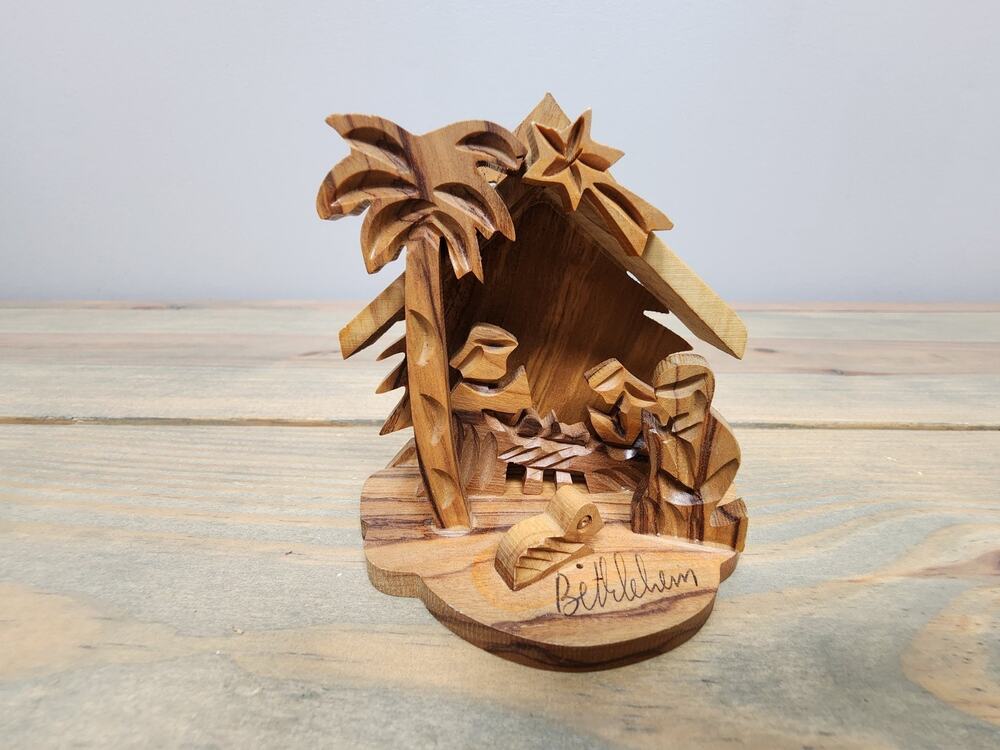 Olive Wood Manger Holy Family Holiday Christmas Decoration Nativity Scene Small